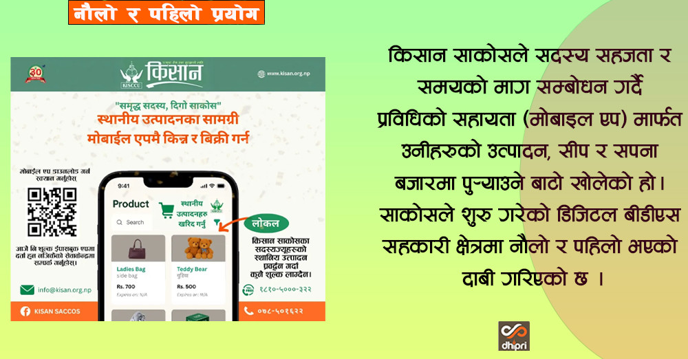 सहकारी क्षेत्रमा नौलो र पहिलो प्रयोग, अब किसान साकोसको एपमा डिजिटल व्यवसाय प्रवर्द्धन सेवा